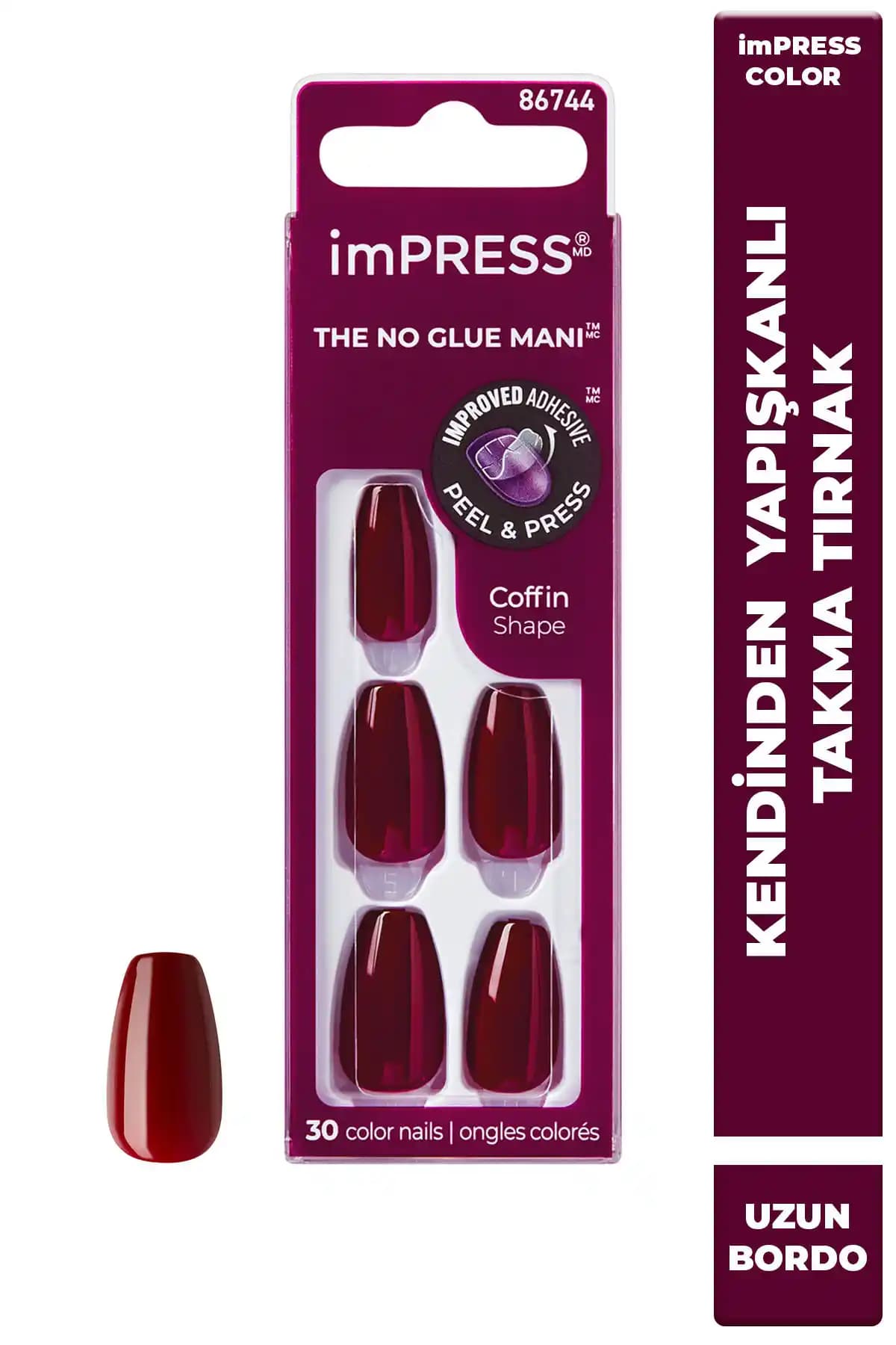 Impress Color Kendinden Yapışkanlı Uzun Bordo Tırnaklar Estetik ve Pratik Çözüm