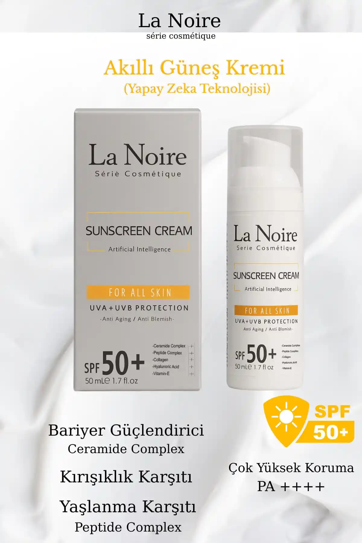 La Noire Akıllı Güneş Kremi SPF50 ile cilt sağlığını koruyan ve yaşlanmayı önleyen yüksek koruma ürünü