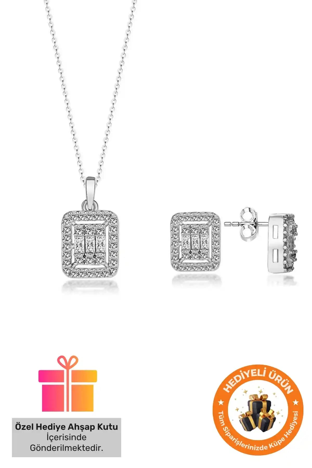 Lucente Jewellery Baget Taşlı Takı Seti Hediye Kutusunda Zarif ve Dayanıklı Tasarım