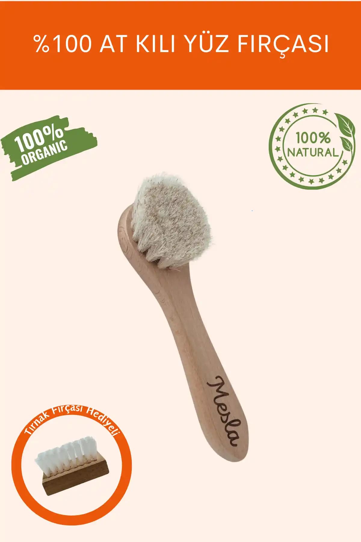 Mesla Organik %100 Doğal At Kılı Yüz Bakım Fırçası ile Doğal ve Etkili Cilt Temizliği