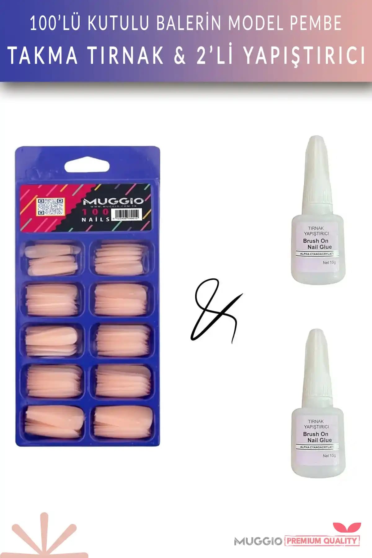 Muggio 100'lü Balerin Protez Tırnak ve Güçlü Yapıştırıcı ile Estetik ve Dayanıklı Bakım