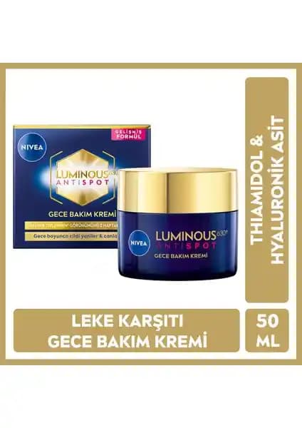 Nivea Luminous630 Thiamidol Etkili Gece Yüz Bakım Kremi Cilt Lekelerini Azaltır ve Ton Eşitliği Sağlar