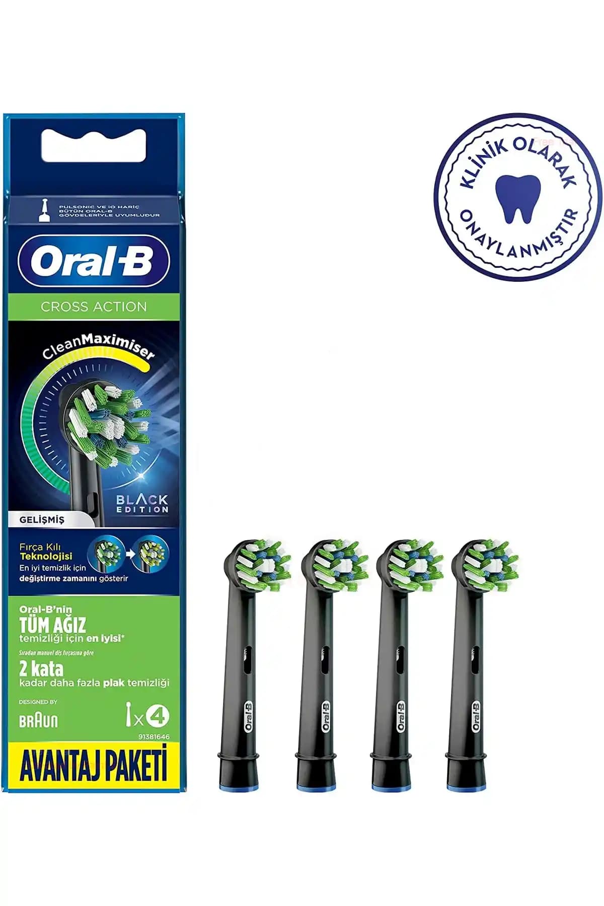 Oral-B Cross Action Siyah Yedek Diş Fırçası Başlığı ile Derinlemesine Temizlik Sağlayın