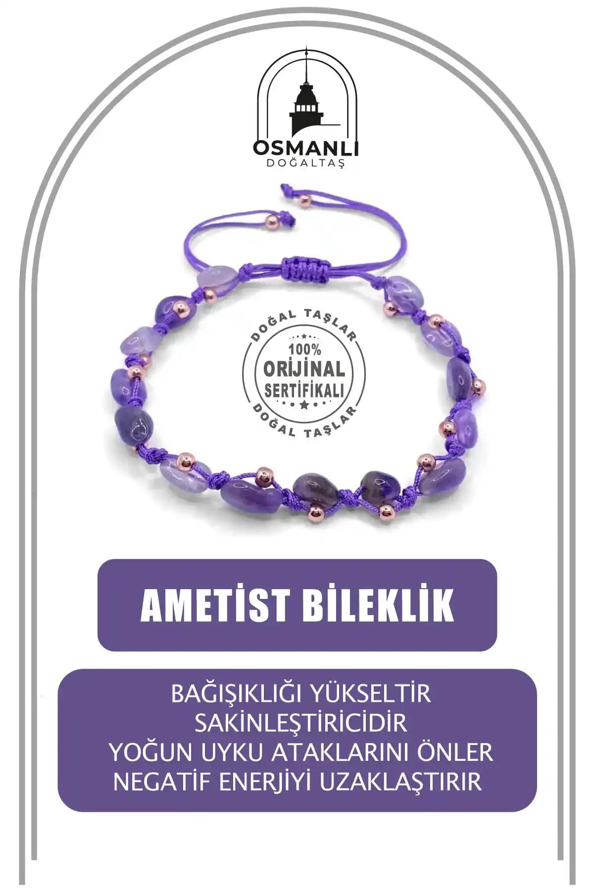Osmanlı Değerli Taş Ametist Bileklik: Zarif Tasarım ve Enerji Dolu Şifa Kaynağı