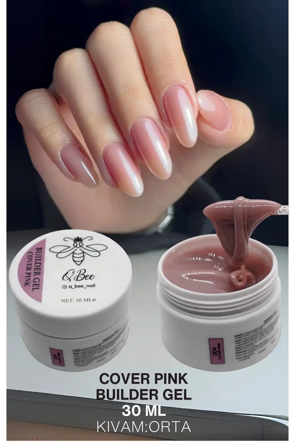 QBEE PROFESSIONAL 30ml Protez Tırnak Jeli Builder Gel Cover Pink - Dayanıklı ve Estetik Tırnaklar İçin