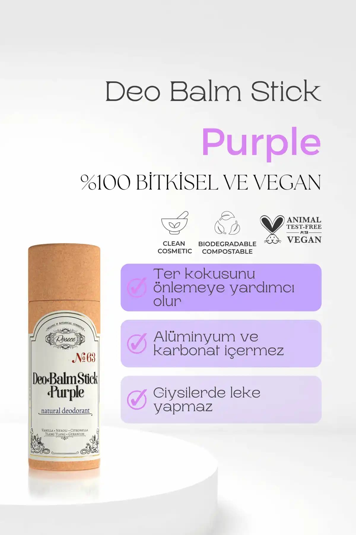 Rosece Deo Balm Stick Purple Doğal ve Etkili Vegan Unisex Koltuk Altı Deodorantı