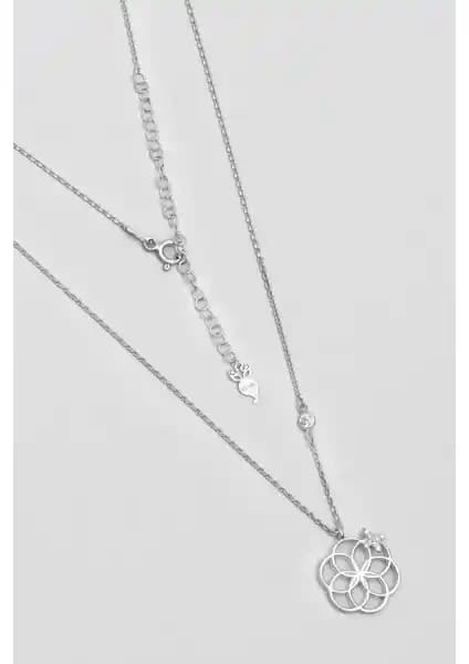 So CHIC Yaşam Çiçeği 18 Ayar Beyaz Altın Kaplama Gümüş Kolye 47 cm Kadın Takısı