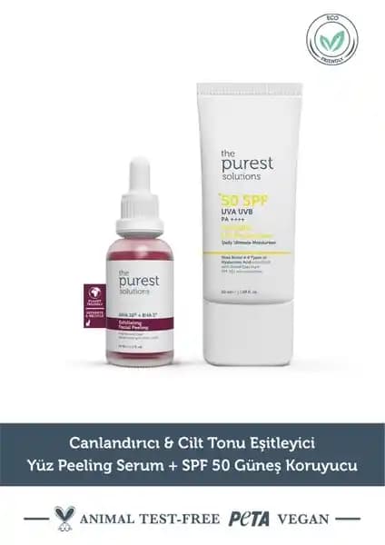 The Purest Solutions Cilt Yenileme ve Koruma Seti Gelişmiş Peeling Serum ve SPF 50 Ürünleri