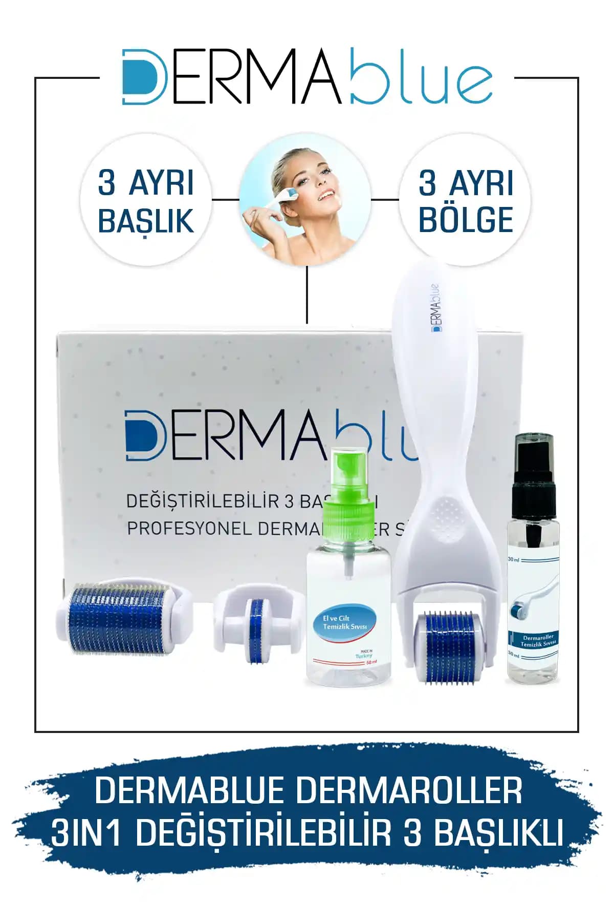Dermablue 3in1 Dermaroller Seti: Çok Yönlü ve Değiştirilebilir Başlıklı Cilt Bakım Aracı