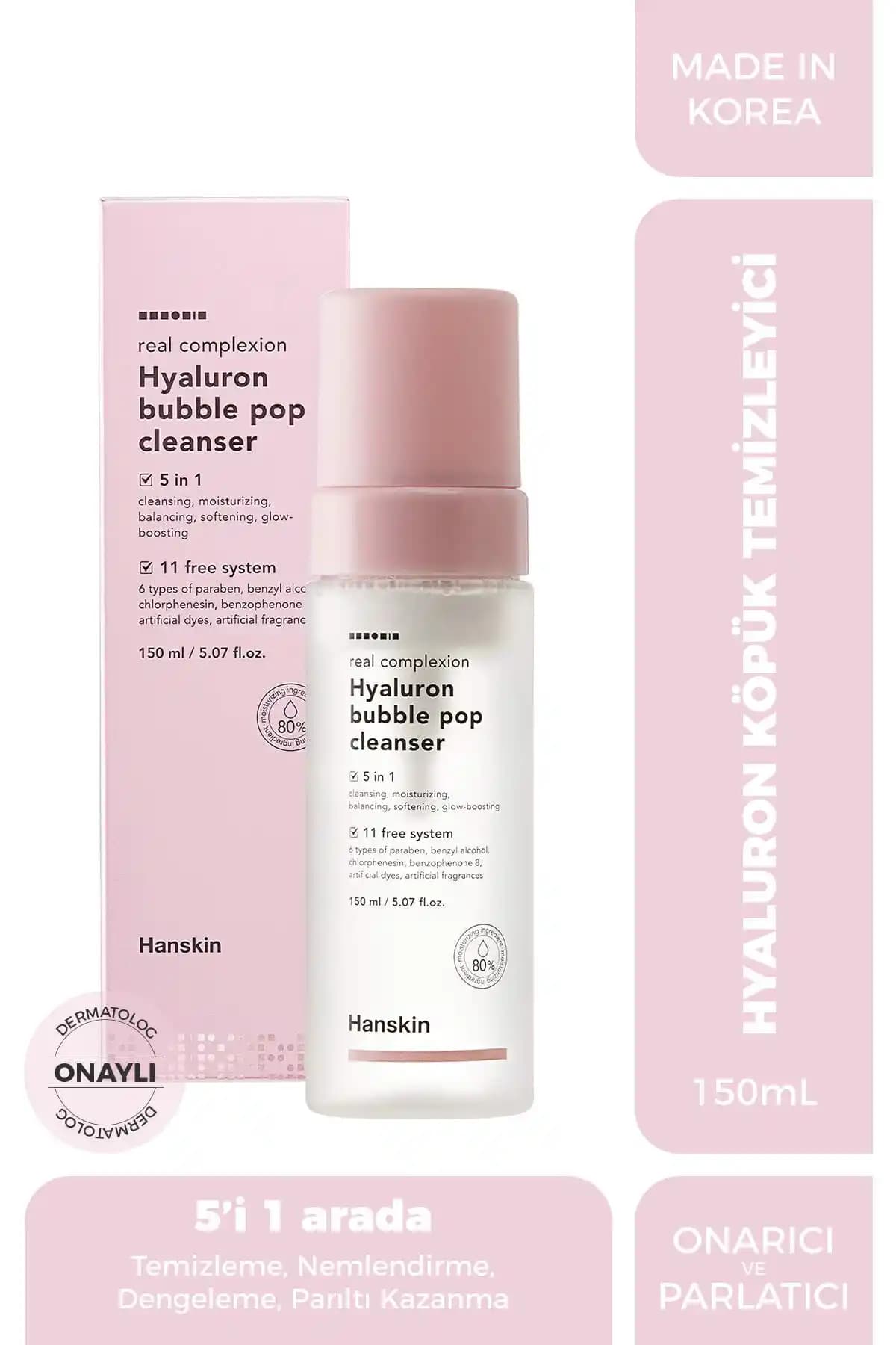 Hanskin Hyaluron Bubble Pop Cleanser: Hassas ve kuru ciltler için nemlendirici yüz yıkama köpüğü