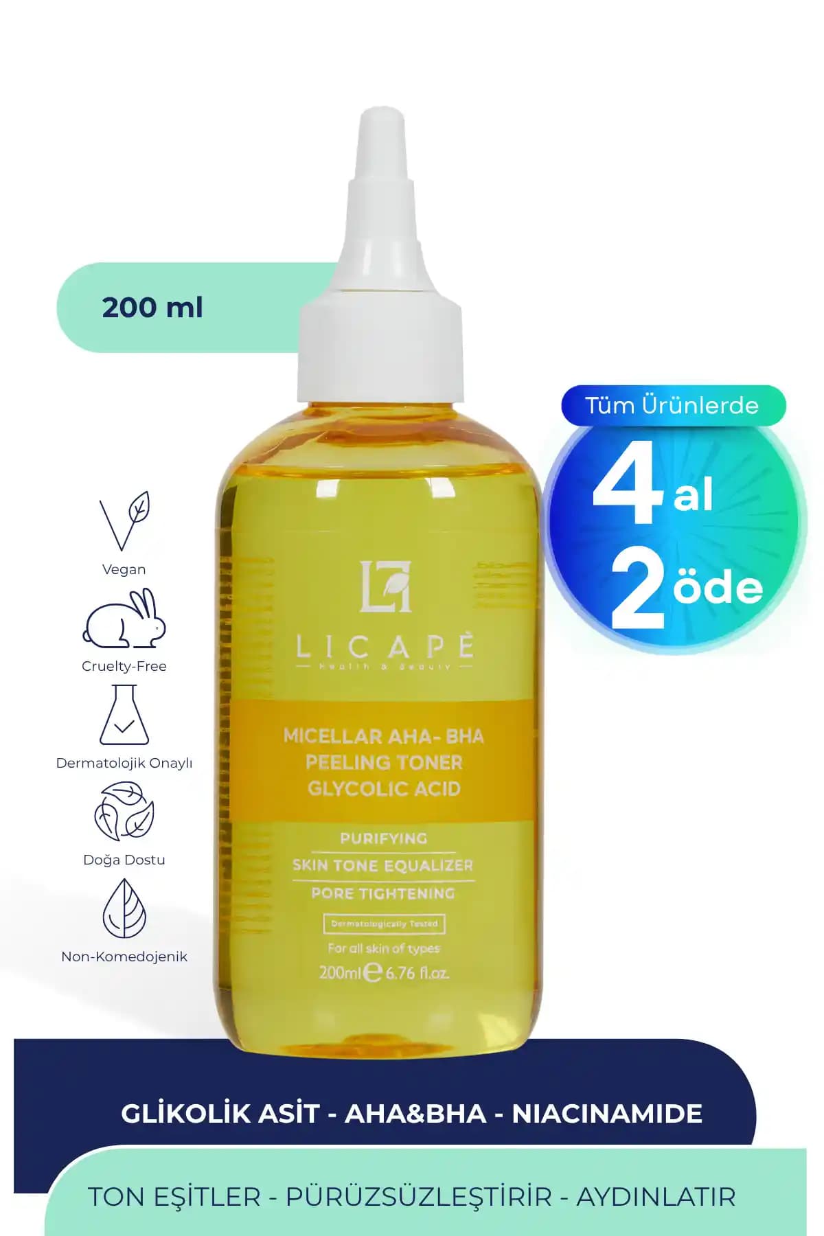 Licape Micellar Glikolik Asitli AHA-BHA Peeling Tonik: Cilt Yenileme ve Temizleme İçin Etkili Ürün