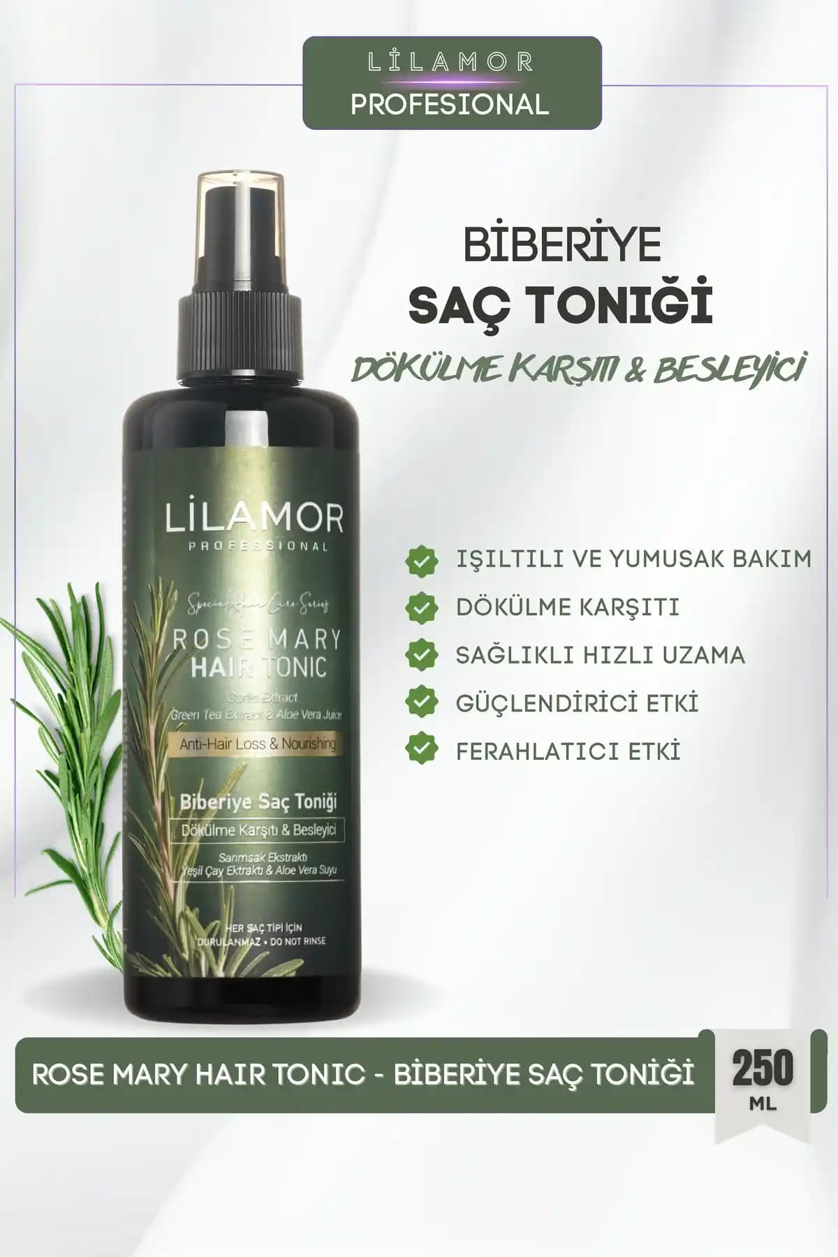 Lilamor Biberiye Suyu Tonik ile Saç Dökülmesine Karşı Doğal ve Hızlı Uzama Destekli Bakım