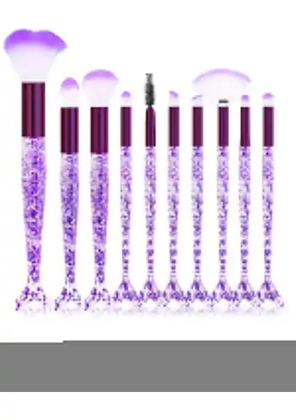 MOR Renkli 10'lu Simli Balık Makyaj Fırça Seti - Şık ve Dayanıklı Tasarım