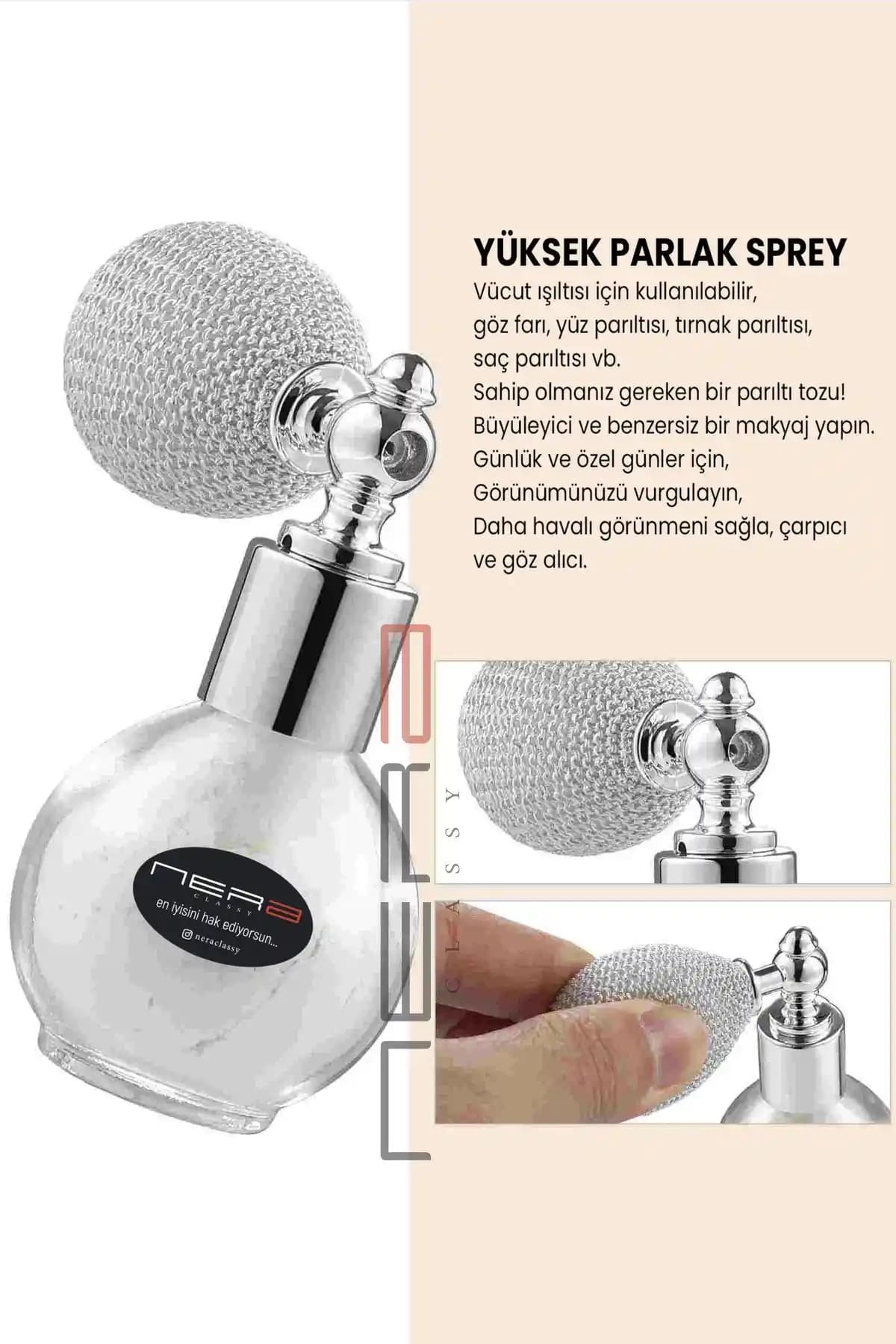 Nera Classy Beyaz ve Silver Glitter Toz Sprey ile Parlak ve Pratik Güzellik Çözümü
