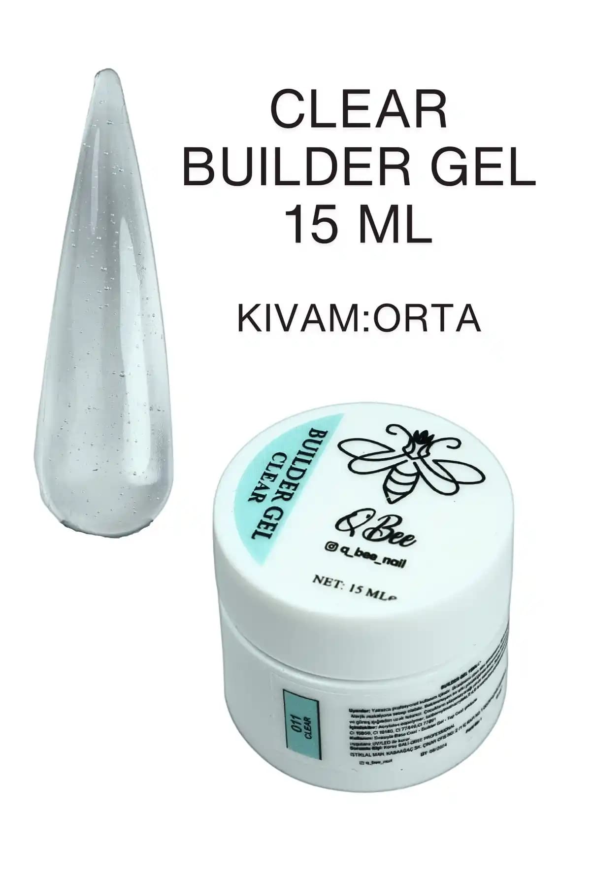 QBEE PROFESYONEL 15ml Protez Tırnak Jeli Şeffaf Güçlendirme ve Uzun Ömürlü Kullanım