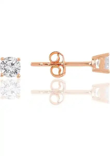 Söğütlü Silver 925 Ayar Rose Kaplama Gü-müş Tek Taş Küpe Modern ve Zarif Tasarım