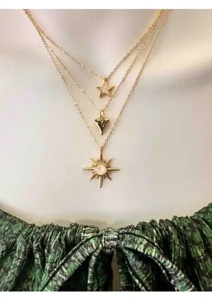 Uno Di Famiglia 3'lü Çelik Charm Kolye Seti Şık ve Dayanıklı Takı Seçeneği