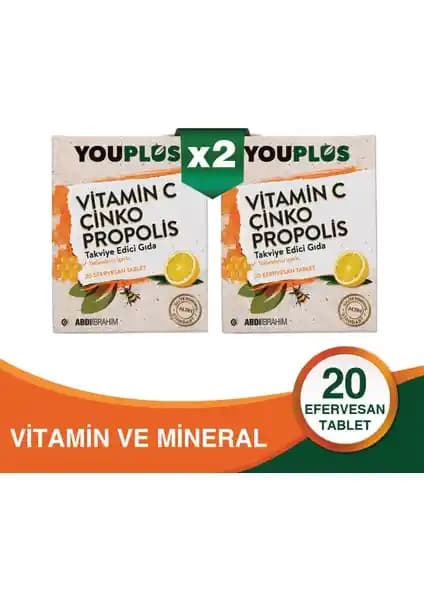 Youplus Vitamin C Çinko ve Propolis Efervesan Tabletler Sağlıklı Bağışıklık Destekleri