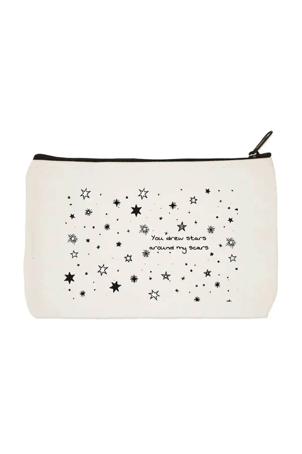Designedfy You Drew Stars Baskılı Bez Makyaj Çantası Kalemlik ve El Çantası