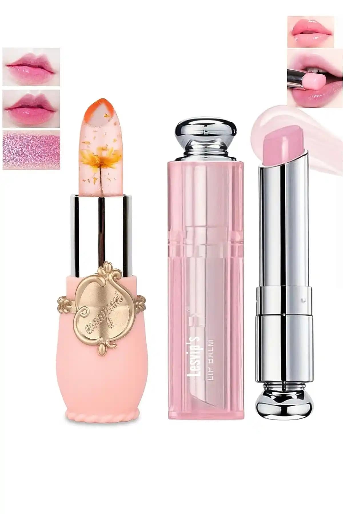 Lesvip Çiçekli Ruj ve Ultra Nemlendirici Lip Balm Seti Doğal Güzellik ve Bakım İçin