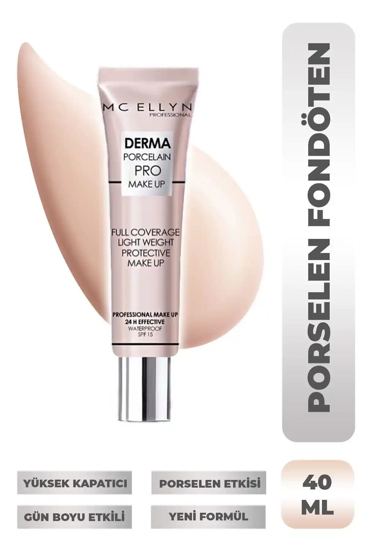 Mcellyn Saten Görünüm Porselen Fondöten Waterproof - Beyaz Ten İçin Kalıcı ve Doğal