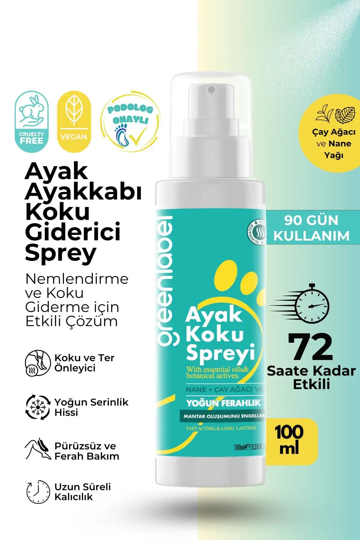 Green Label Ayak ve Ayakkabı Koku Önleyici Sprey: Günlük Ferahlık ve Hijyen Sağlar