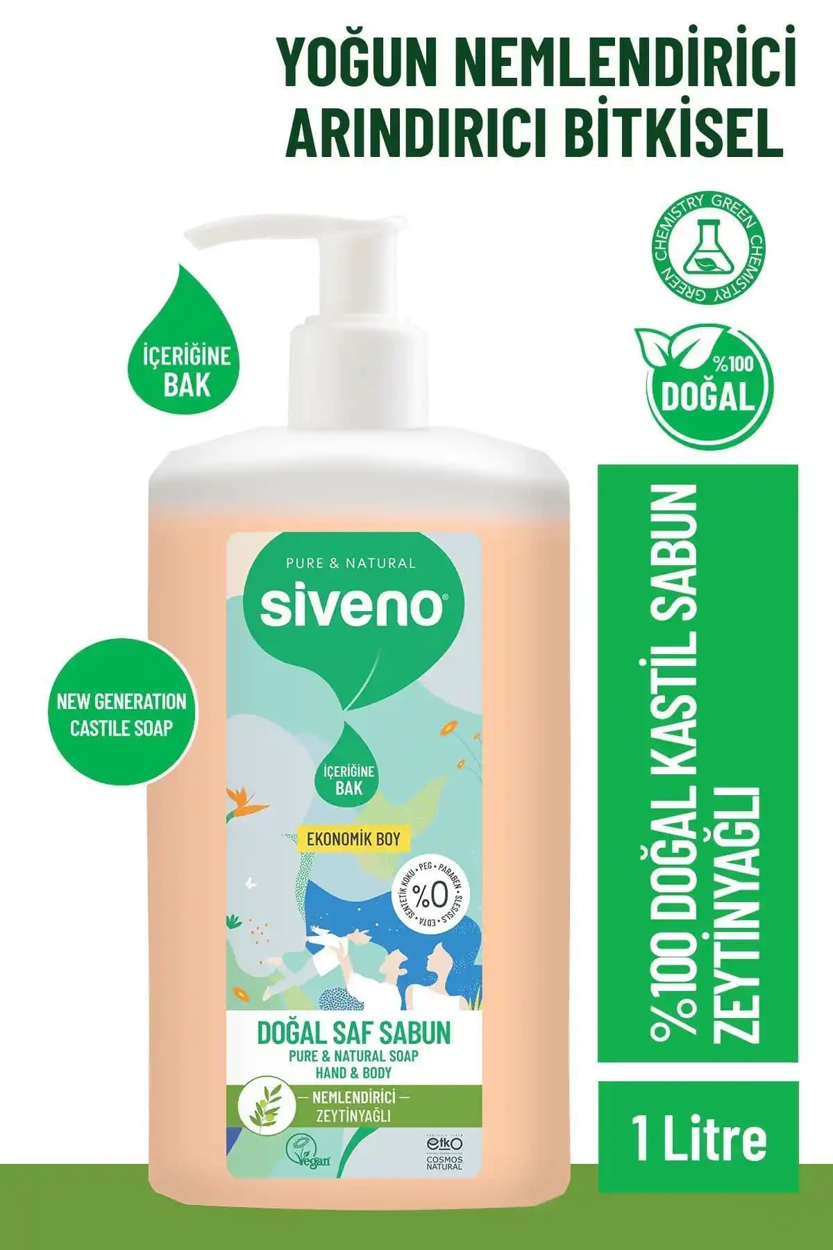 Siveno %100 Doğal Sıvı Kastil Sabun Zeytinyağlı ve Vegan İçerikli Temizlik Ürünü