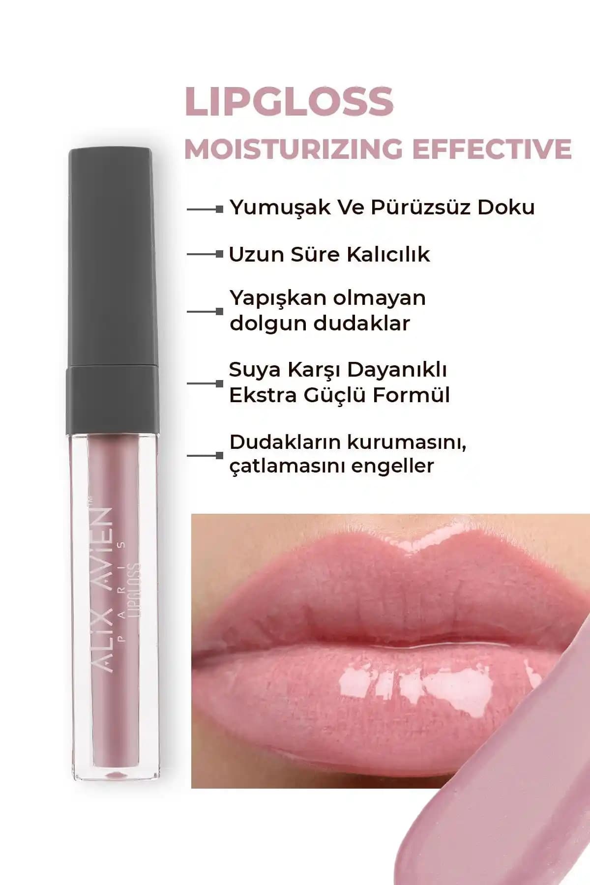 Alix Avien Uzun Süre Kalıcı Dudak Parlatıcısı Pembe Işıltı ile Günlük Kullanım İçin