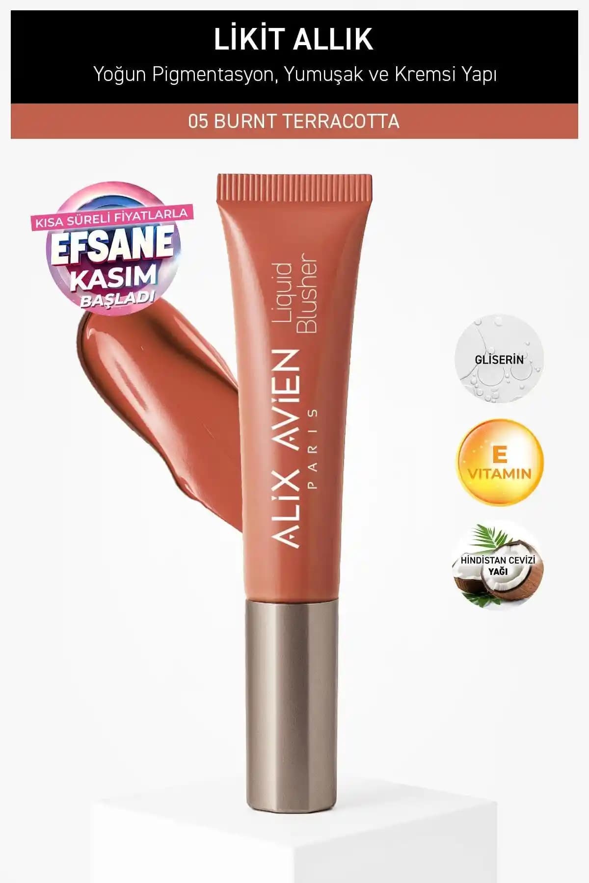 Alix Avien Yoğun Pigmentli E Vitaminli Mat Bitişli Likit Allık 05 Burnt Terracotta