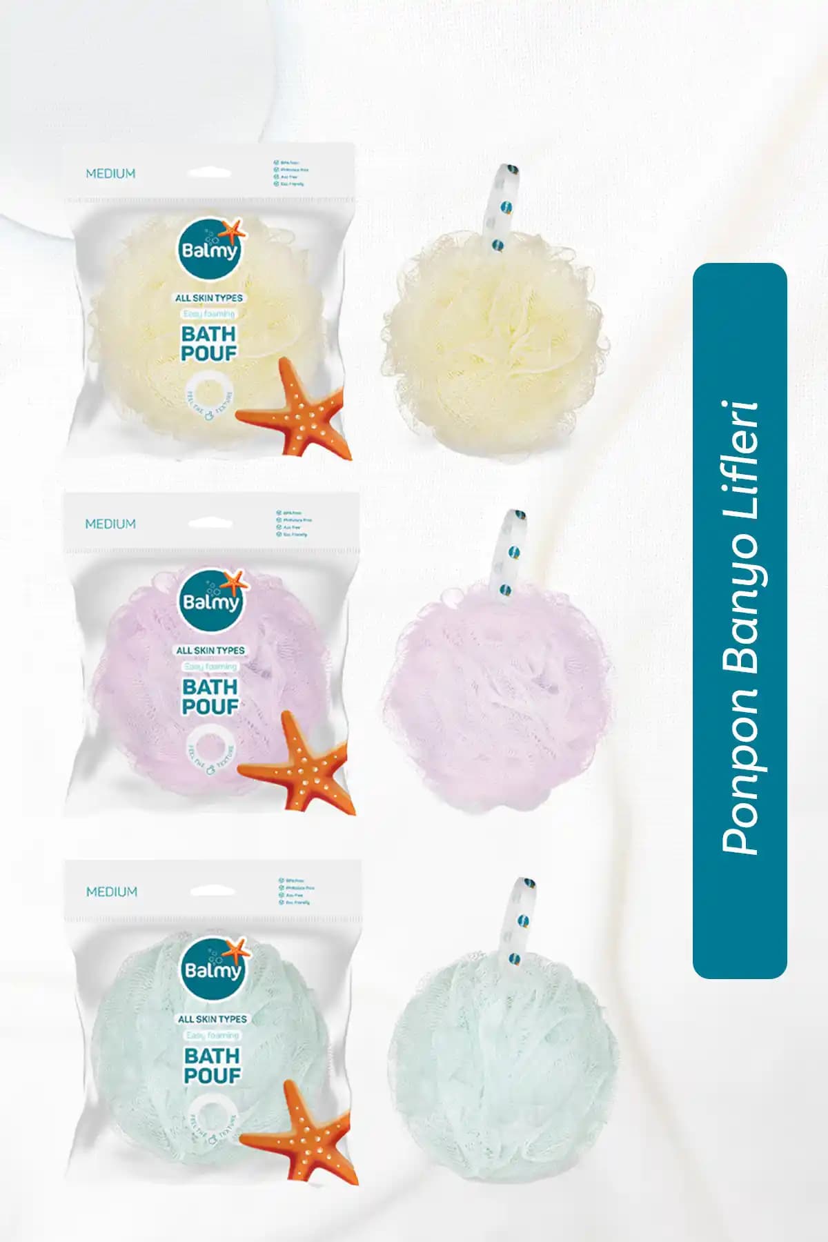 Balmy Medium 3'lü Pon Pon Banyo Lifleri: Estetik ve Dayanıklı Temizlik Çözümü
