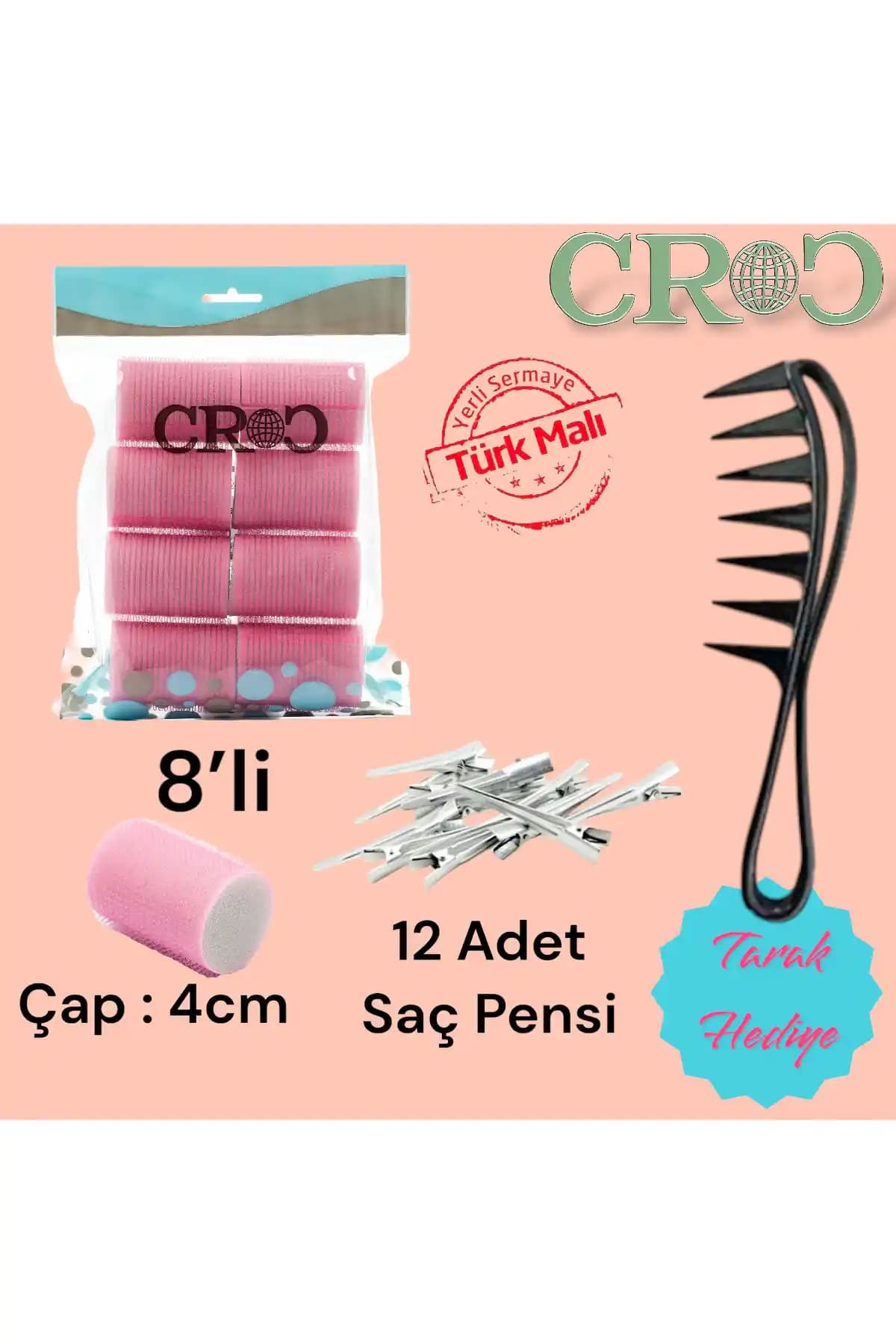 Croc 1207 Pembe Sünger Bigudi ve Alüminyum Saç Pensi ile Pratik Saç Şekillendirme Çözümü