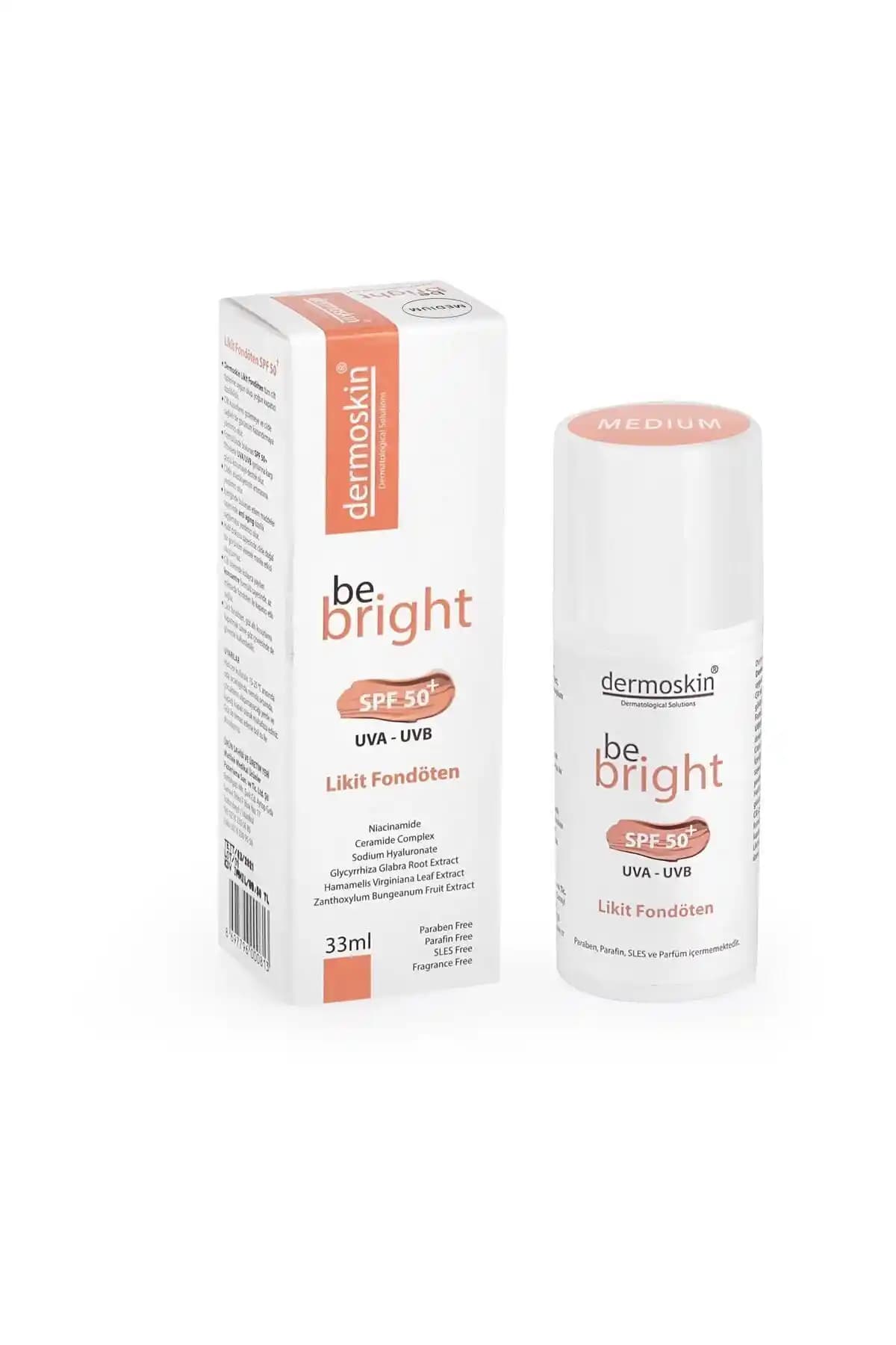 Dermoskin Be Bright SPF50+ Likit Fondöten: Yüksek Koruma ve Doğal Parlaklık Sağlayan Makyaj Ürünü
