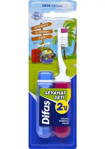 Difaş Orta Sert Diş Fırçası Seyahat Seti 2'li Pratik ve Hijyenik Ağız Bakım Çözümü