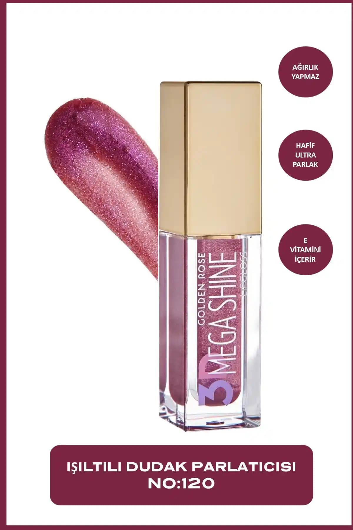Golden Rose 3D Mega Shine Lipgloss No: 120 Sparkle ile Dolgun ve Parlak Dudaklar Elde Edin