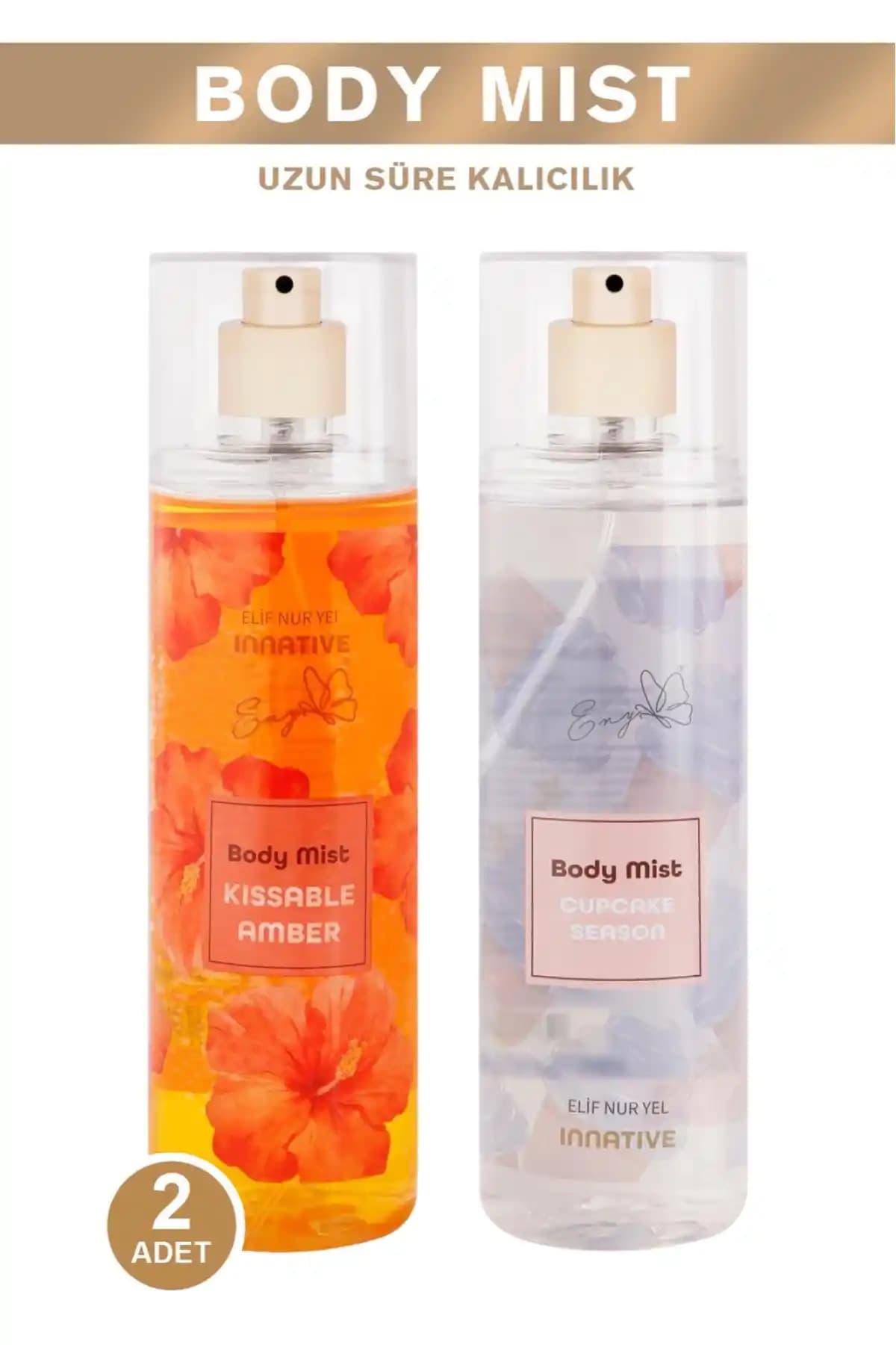 INNATIVE 2x Elif Nur Yel Eny Body Mist Cupcake ve Amber Tatlı ve Çiçeksi Kokularla Günlük Kullanım İçin