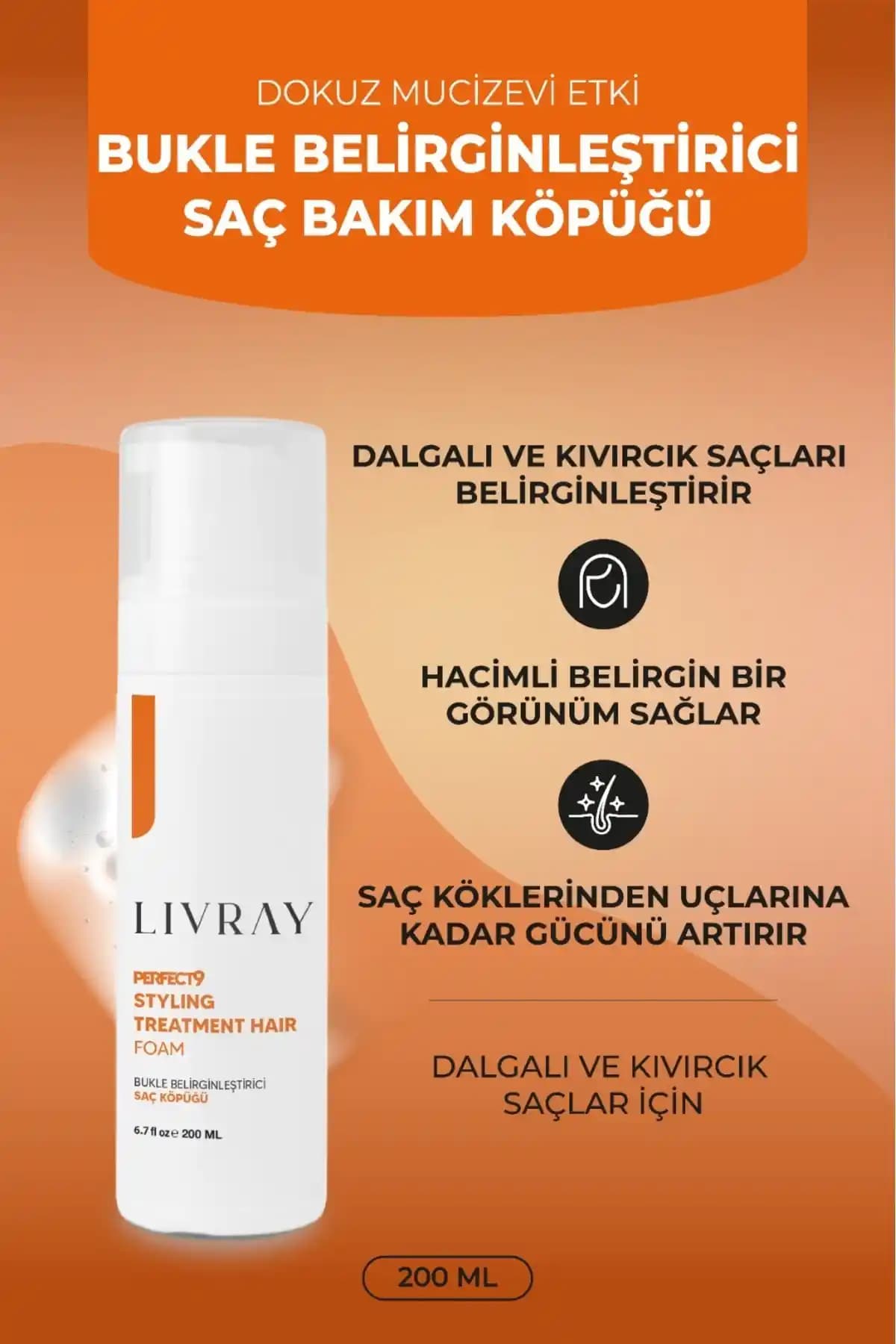 Livray Bukle Belirginleştirici Köpük: Dalgalı ve Kıvırcık Saçlar İçin Hacim ve Doğal Görünüm Sağlar