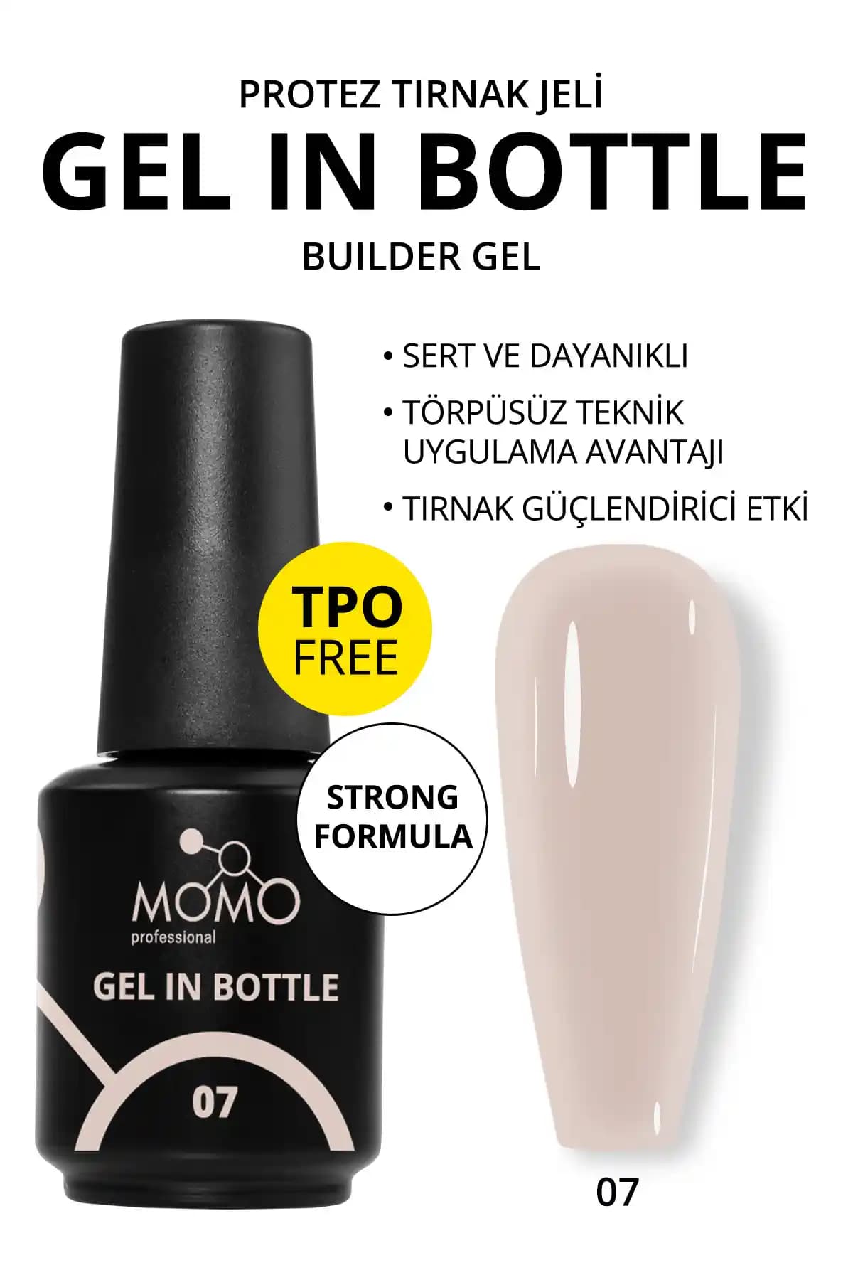MOMO Professional Jel In Bottle No.07 Doğal ve Güvenilir Tırnak Bakımı İçin Uygun Jel Oje