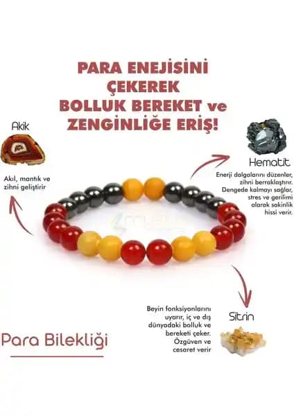 Mystic Energy 925 Ayar Güçlü Akik Sitrin Hematit Doğal Taşlı Bileklik: Denge ve Bereket İçin