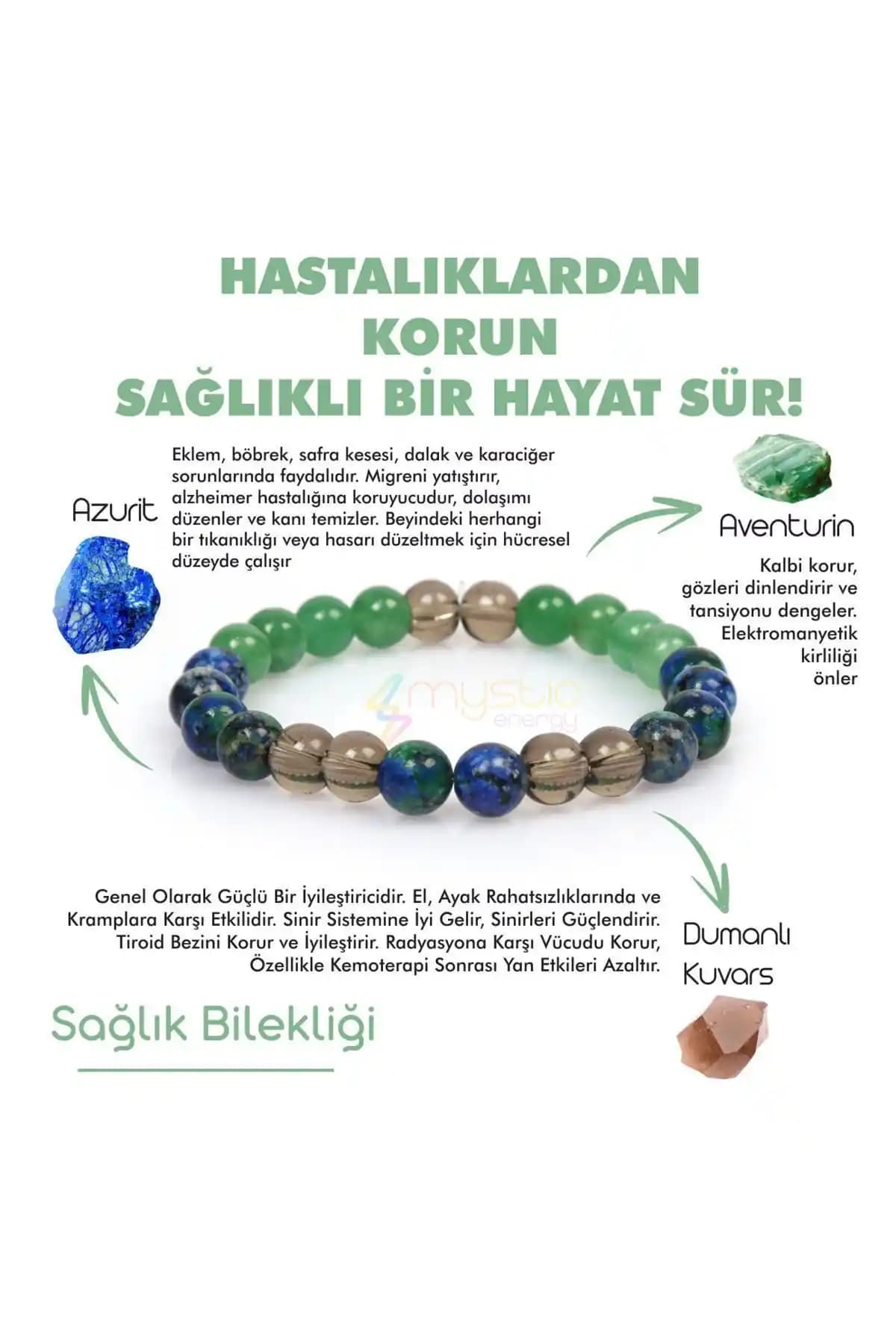 Mystic Energy Sertifikalı Sağlık ve Şifa Bilekliği Doğal Taşların Gücüyle Dinginlik ve Enerji