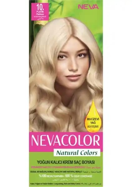 Nevacolor Natural Colors 10 Platin Kalıcı Krem Saç Boyası Seti Güçlü Beyaz Kapama ve Parlaklık Sağlar