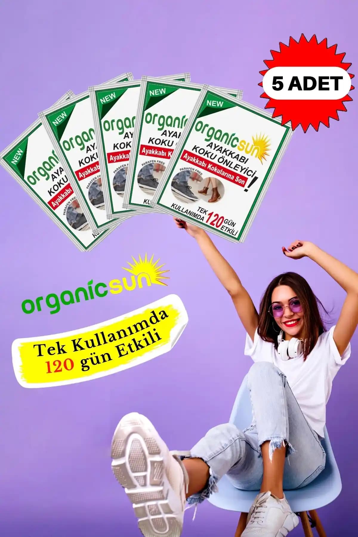 Organicsun 5'li Paket Ayakkabı Koku Önleyici Toz ile Kalıcı Ferahlık ve Hijyen Sağlayın