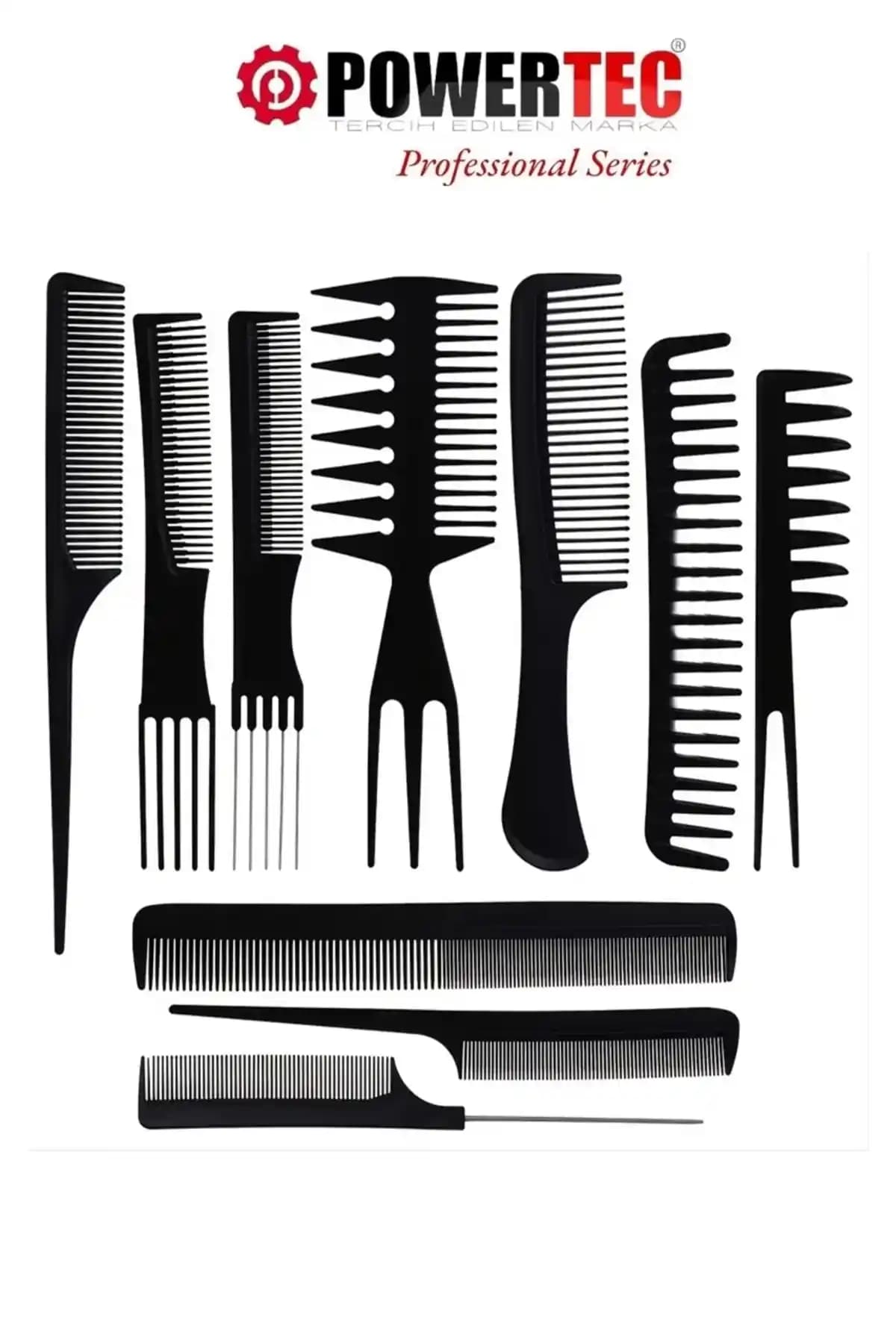 Powertec Profesyonel Kuaför Tarağı Seti 10'lu, dayanıklı ve ergonomik tasarım, profesyonel ve ev kullanımı için ideal