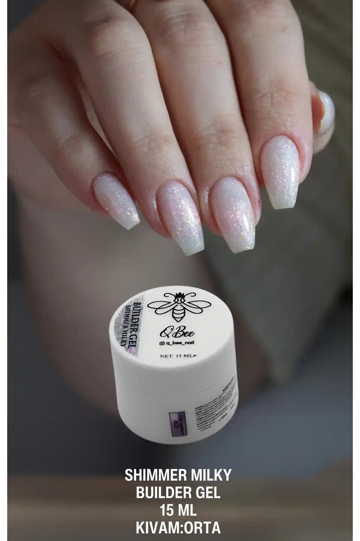 QBEE PROFESSIONAL 15 ml Protez Tırnak Jeli Builder Gel Şeffaf Simli Parlaklık Sağlar