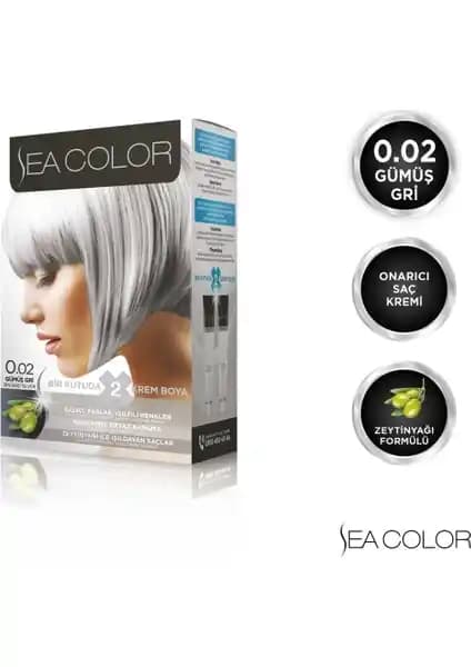 Sea Color 0.02 Gümüş Gri Set Boya: Kalıcı ve Canlı Renkler Sunan Modern Saç Boyası