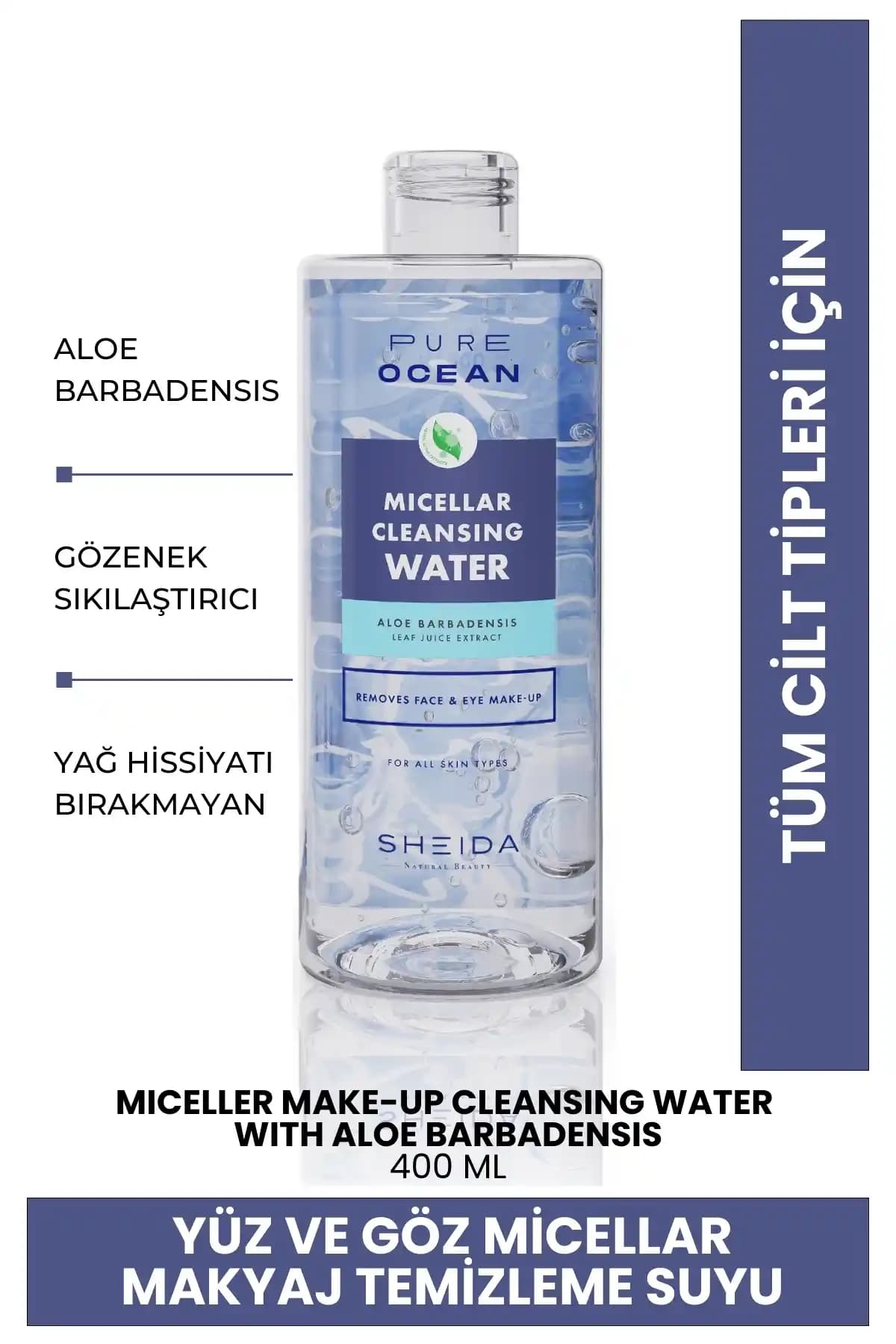 Sheida Yağ Hissiyatı Bırakmayan Micellar Makyaj Temizleme Suyu Hassas Ciltler İçin