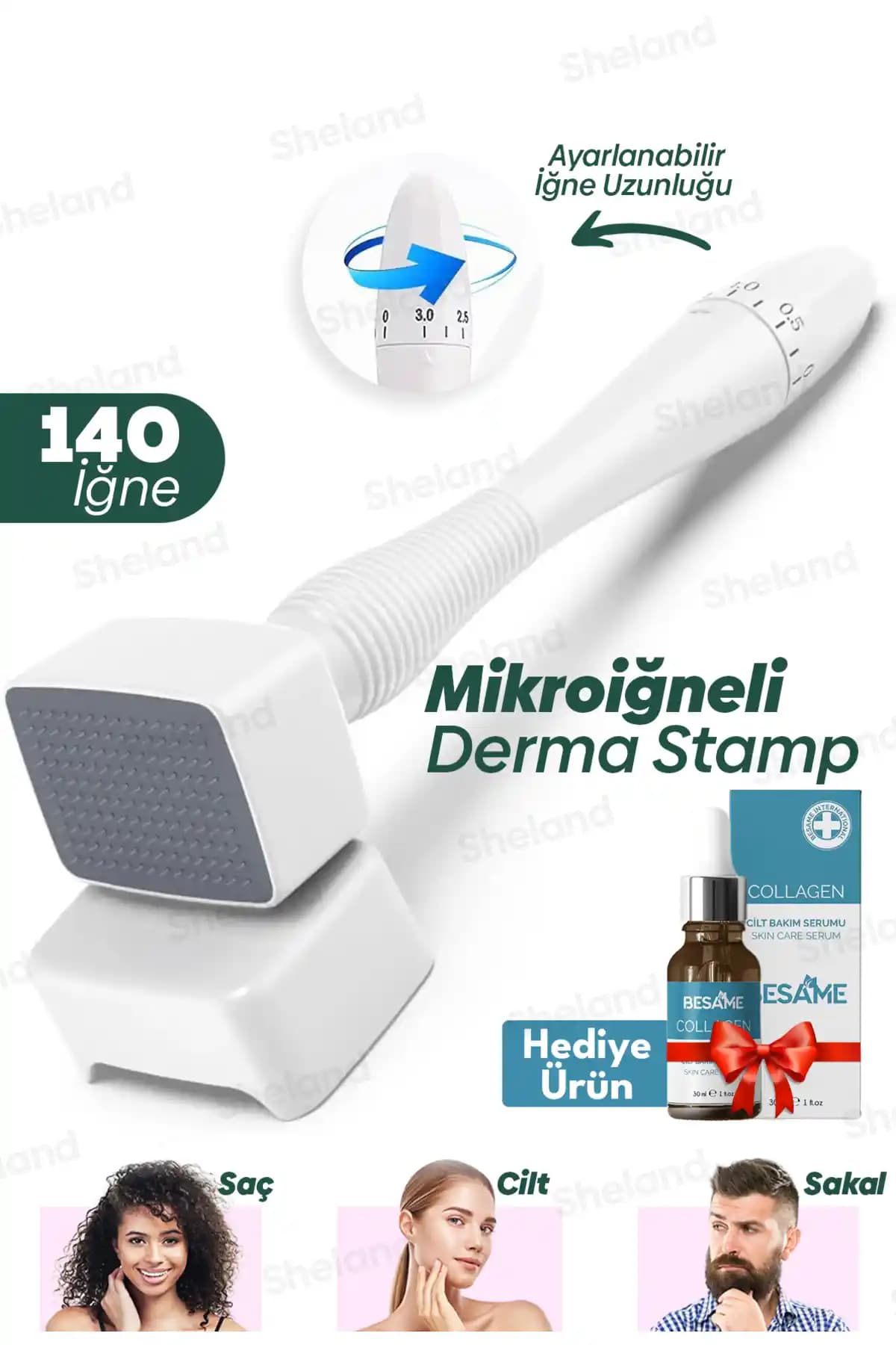 Sheland Dermastamp 140 Titanyum İğneli ve 30 ml Collagen Serum ile Yenilikçi Cilt Bakımı