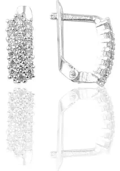 Söğütlü Silver Kadın Beyaz Zirkon Taşlı 925 Ayar Gümüş J Şekilli Küpe