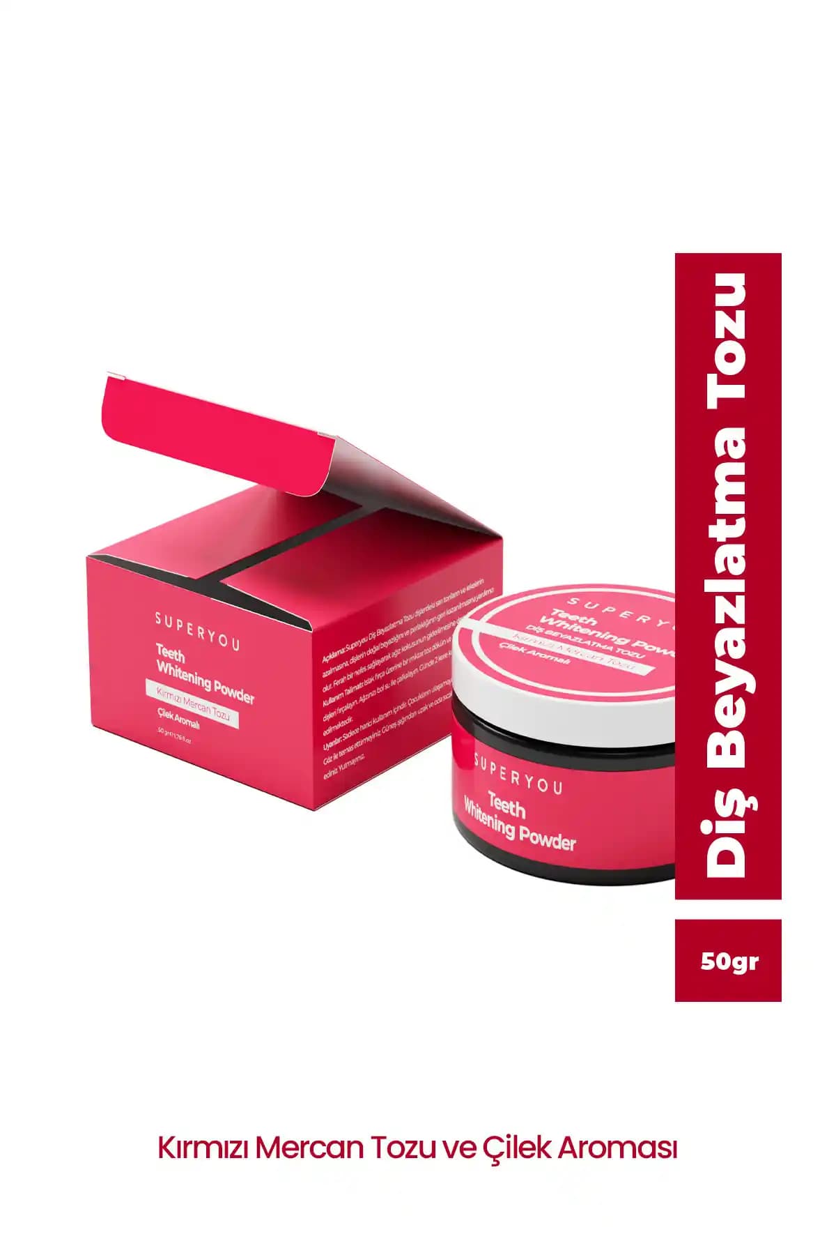 Superyou Diş Beyazlatıcı Kırmızı Mercan Tozu Çilek Aromasıyla Güçlü ve Güvenilir Ağız Bakımı Ürünü