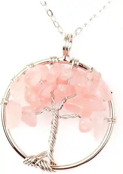 Taş Sanğı Pembe Kuvars Hayat Ağacı Kolye: Doğal Taş ve Anlamlı Tasarım Özelliği