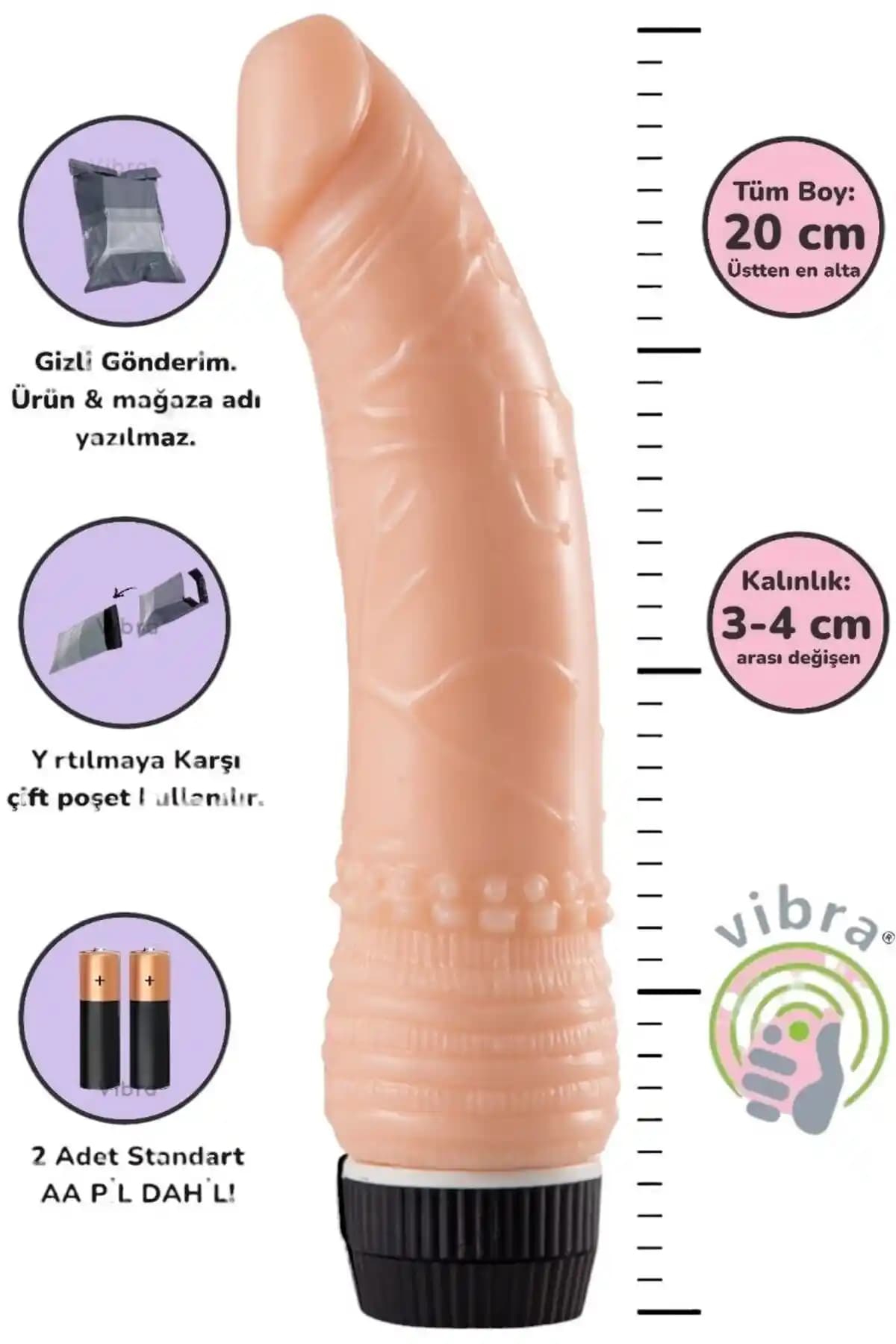 Vibra Titreşimli Dildo Ten Renk Jel Vibratör: Güçlü Titreşim ve Gerçekçi Deneyim İçin Tasarlandı